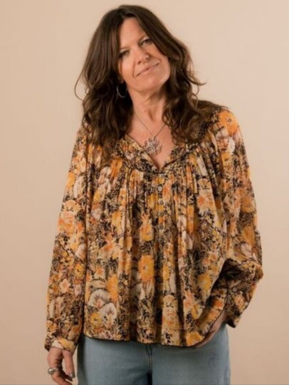 Free People We The Free Cool Meadows Floral Embroidered Blouse M Boho Hippy
